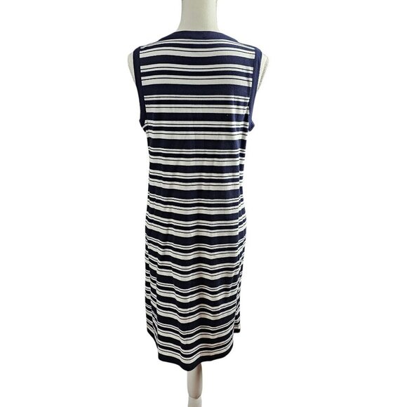 Talbots Knit Double Breast Ivory & Navy Blazer Stripe Cotton Midi Dress Set - Picture 11 of 12